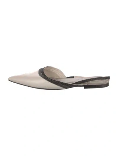 Pre-owned Brunello Cucinelli Monili Leather Mules In Neutrals