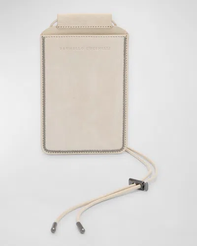 Brunello Cucinelli Monili Leather Phone Case In Neutral