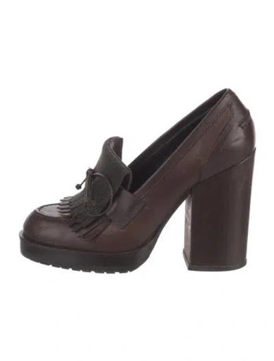 Pre-owned Brunello Cucinelli Monili Leather Pumps In Brown