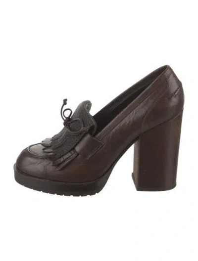 Pre-owned Brunello Cucinelli Monili Leather Pumps In Brown