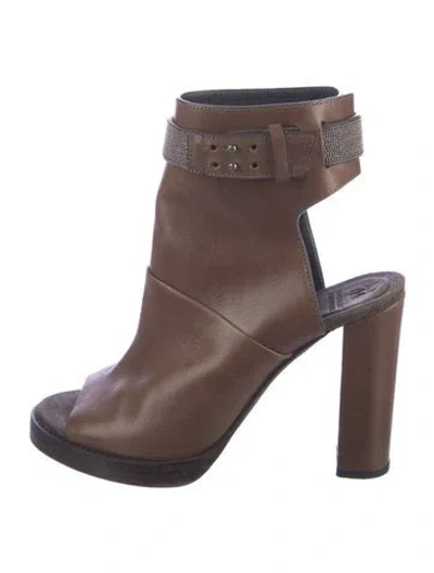 Pre-owned Brunello Cucinelli Monili Leather Pumps In Brown
