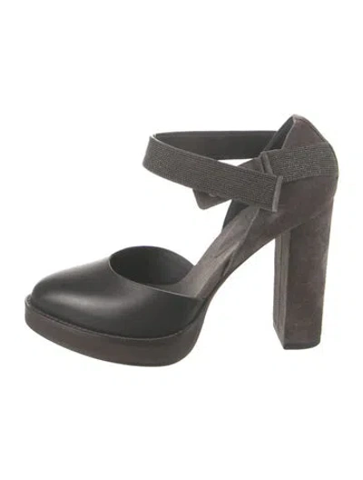 Pre-owned Brunello Cucinelli Monili Leather Pumps In Gray