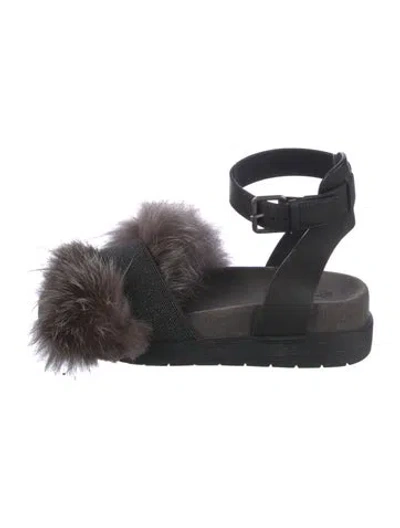 Pre-owned Brunello Cucinelli Monili Leather Sandals In Black