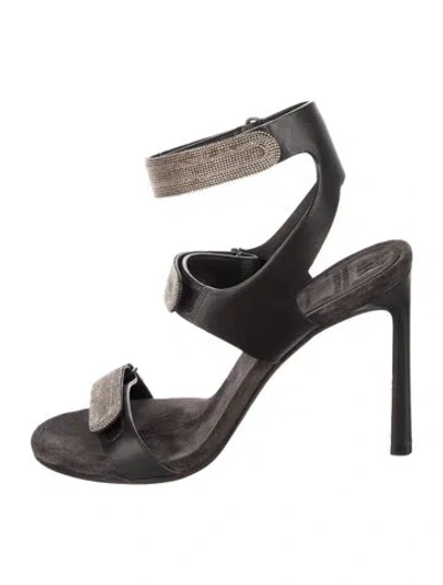 Pre-owned Brunello Cucinelli Monili Leather Sandals In Black