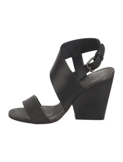 Pre-owned Brunello Cucinelli Monili Leather Sandals In Black/grey