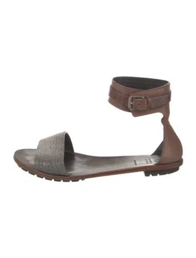 Pre-owned Brunello Cucinelli Monili Leather Sandals In Brown