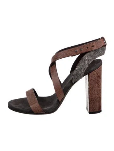 Pre-owned Brunello Cucinelli Monili Leather Sandals In Brown