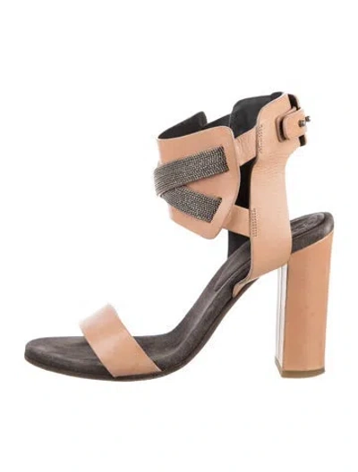 Pre-owned Brunello Cucinelli Monili Leather Sandals In Gray