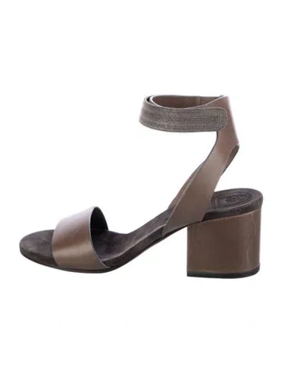 Pre-owned Brunello Cucinelli Monili Leather Sandals In Gray