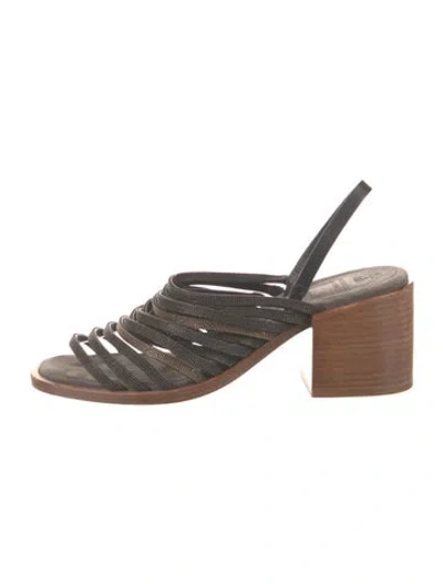 Pre-owned Brunello Cucinelli Monili Leather Sandals In Gray
