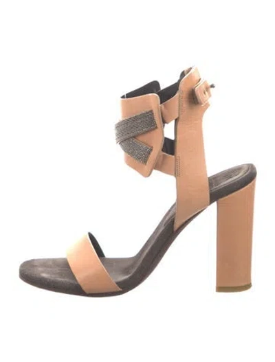 Pre-owned Brunello Cucinelli Monili Leather Sandals In Gray