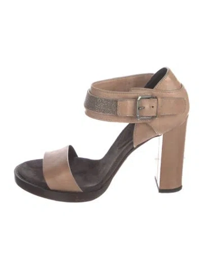 Pre-owned Brunello Cucinelli Monili Leather Sandals In Neutral