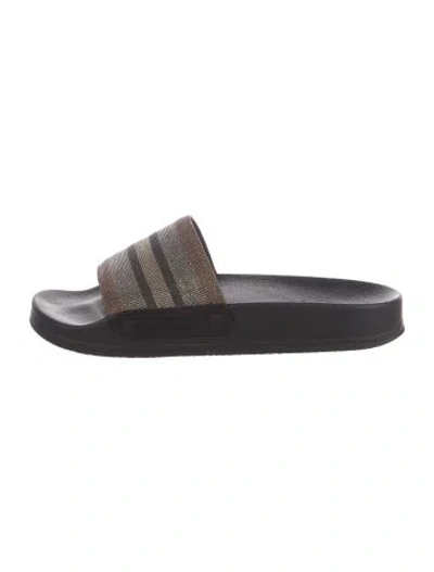 Pre-owned Brunello Cucinelli Monili Leather Slides In Black