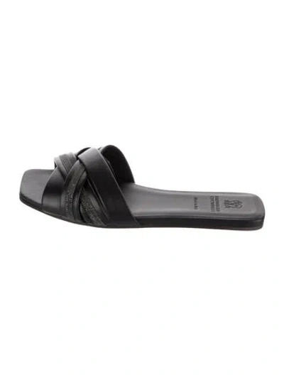 Pre-owned Brunello Cucinelli Monili Leather Slides In Black