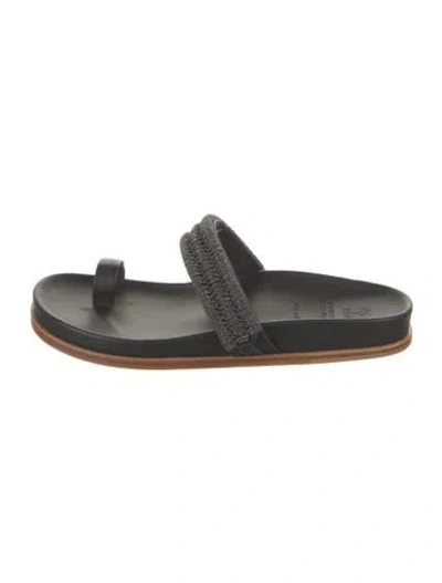 Pre-owned Brunello Cucinelli Monili Leather Slides In Black