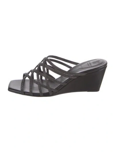Pre-owned Brunello Cucinelli Monili Leather Slides In Black