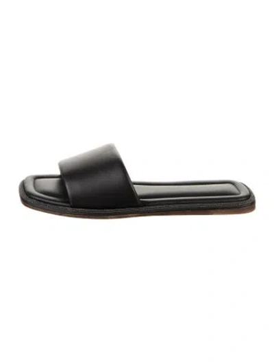 Pre-owned Brunello Cucinelli Monili Leather Slides In Black