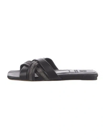 Pre-owned Brunello Cucinelli Monili Leather Slides In Black