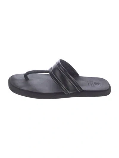 Pre-owned Brunello Cucinelli Monili Leather Slides In Black