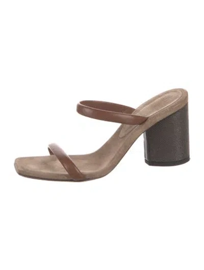 Pre-owned Brunello Cucinelli Monili Leather Slides In Brown