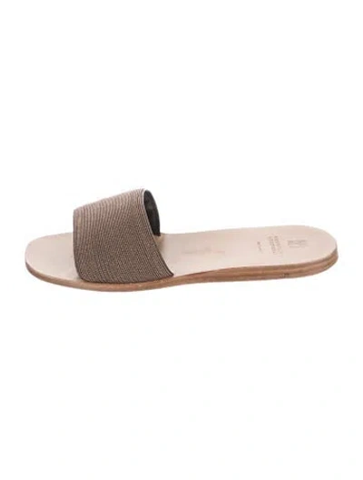 Pre-owned Brunello Cucinelli Monili Leather Slides In Brown