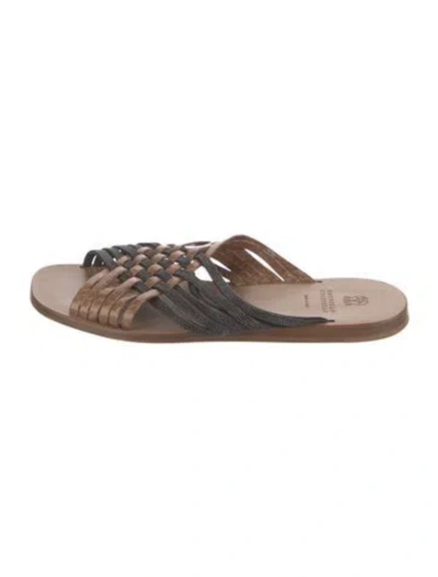 Pre-owned Brunello Cucinelli Monili Leather Slides In Brown