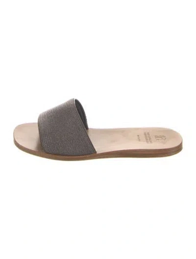 Pre-owned Brunello Cucinelli Monili Leather Slides In Brown