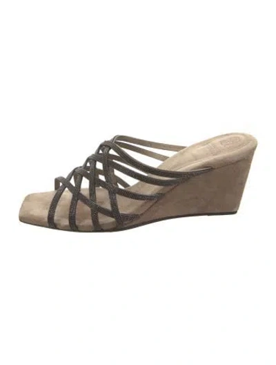 Pre-owned Brunello Cucinelli Monili Leather Slides In Brown