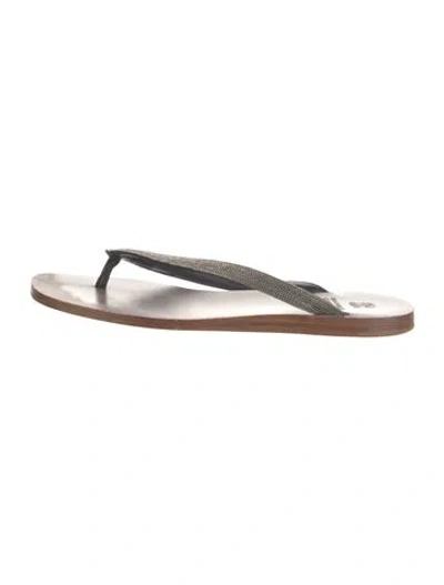 Pre-owned Brunello Cucinelli Monili Leather Slides In Brown