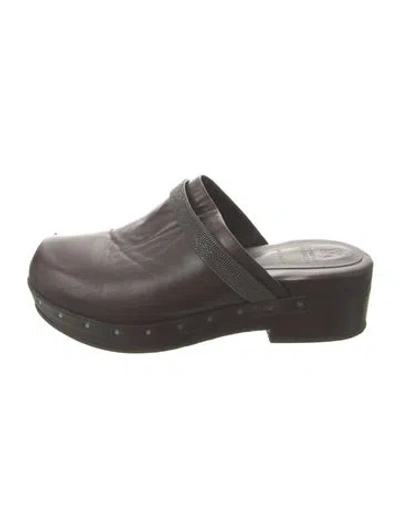 Pre-owned Brunello Cucinelli Monili Leather Slides In Brown