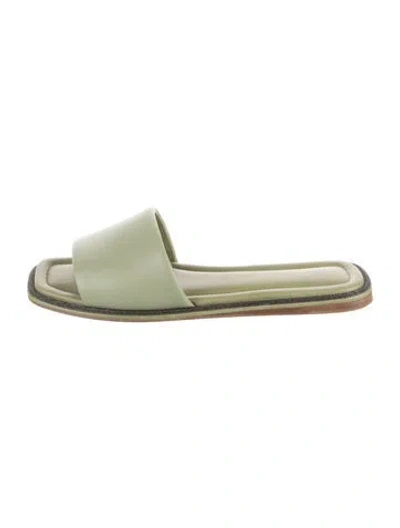 Pre-owned Brunello Cucinelli Monili Leather Slides In Green