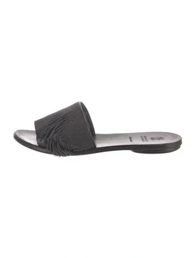 Pre-owned Brunello Cucinelli Monili Leather Slides In Grey