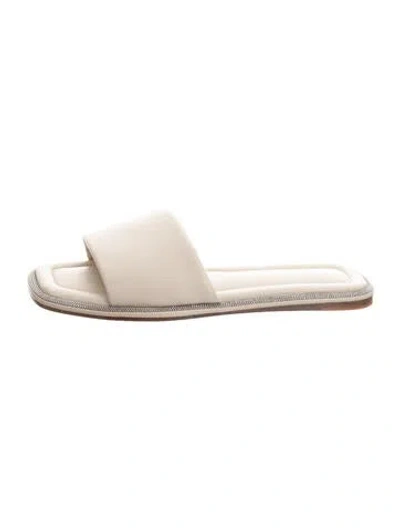 Pre-owned Brunello Cucinelli Monili Leather Slides In Neutral