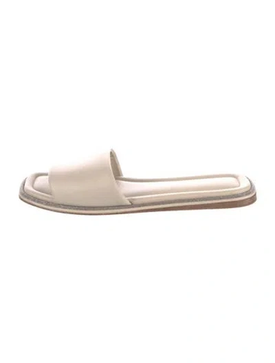 Pre-owned Brunello Cucinelli Monili Leather Slides In Neutral