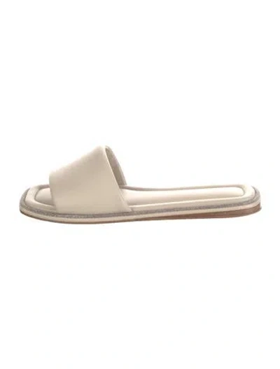 Pre-owned Brunello Cucinelli Monili Leather Slides In Neutral