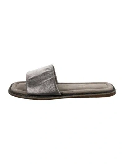 Pre-owned Brunello Cucinelli Monili Leather Slides In Silver