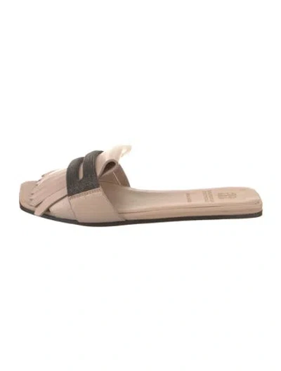Pre-owned Brunello Cucinelli Monili Leather Slides W/ Tags In Neutral