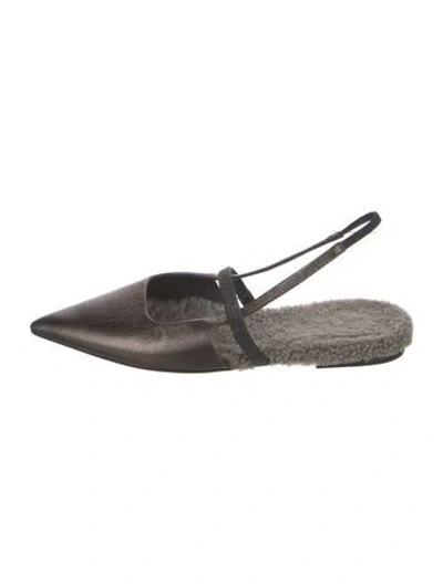 Pre-owned Brunello Cucinelli Monili Leather Slingback Flats