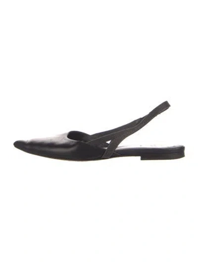Pre-owned Brunello Cucinelli Monili Leather Slingback Flats In Black