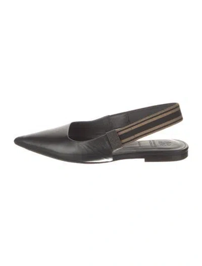 Pre-owned Brunello Cucinelli Monili Leather Slingback Flats In Black