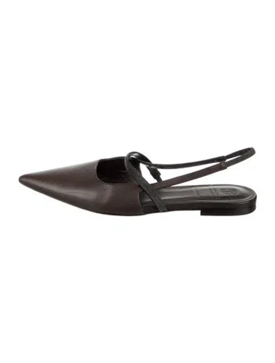 Pre-owned Brunello Cucinelli Monili Leather Slingback Flats In Black