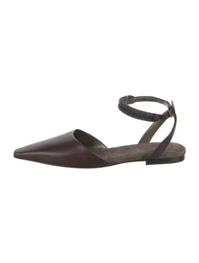 Pre-owned Brunello Cucinelli Monili Leather Slingback Flats In Brown