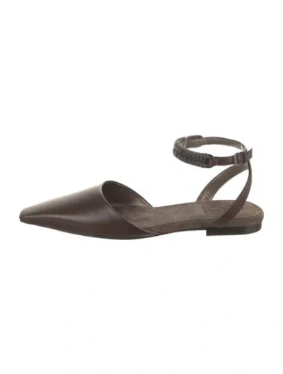 Pre-owned Brunello Cucinelli Monili Leather Slingback Flats In Brown