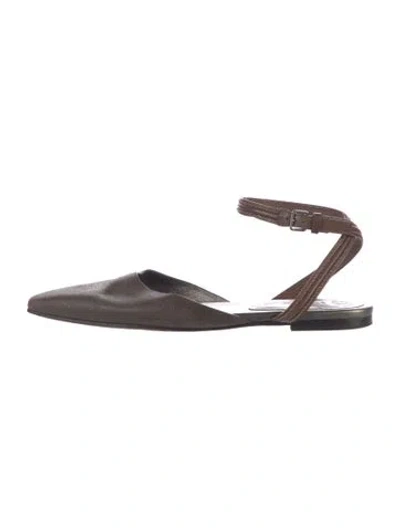 Pre-owned Brunello Cucinelli Monili Leather Slingback Flats In Brown