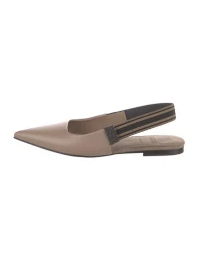 Pre-owned Brunello Cucinelli Monili Leather Slingback Flats In Neutral