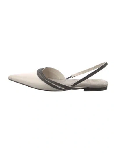 Pre-owned Brunello Cucinelli Monili Leather Slingback Flats In Neutral