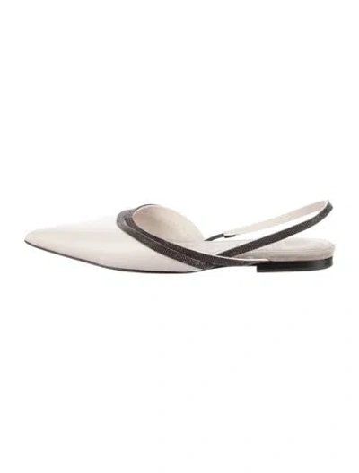 Pre-owned Brunello Cucinelli Monili Leather Slingback Flats In Neutral