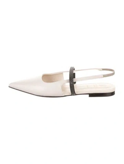 Pre-owned Brunello Cucinelli Monili Leather Slingback Flats In Neutral