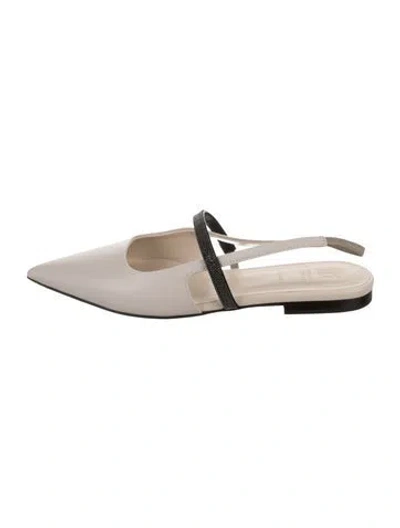 Pre-owned Brunello Cucinelli Monili Leather Slingback Flats In Neutral