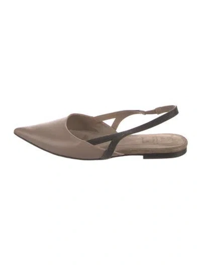 Pre-owned Brunello Cucinelli Monili Leather Slingback Flats In Neutrals
